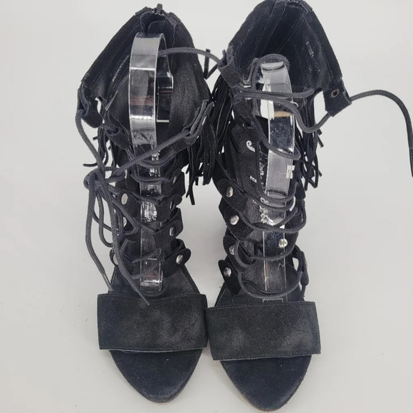 FREE People fringe stud suede wedge heels black shoes 39 US 9 - Picture 6 of 15